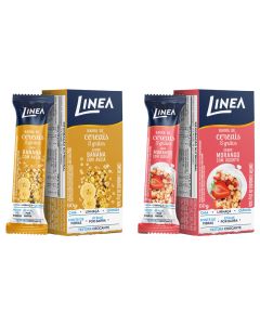 Kit 2 Caixas de Barra de Cereal 3 Grãos Integrais Linea Sabor Banana com Aveia e Morango com Iogurte - 3 unidades de 20g