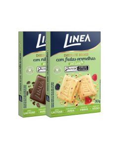 Kit 2 Chocolates Individuais Veganos Linea Sabor Ao Leite com Nibs de Cacau e Branco com Frutas Vermelhas de 30g