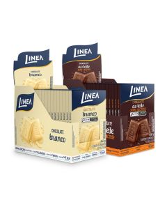 Kit 2 Displays de Chocolate Individual Linea Sabor Ao Leite Zero Lactose e Branco - 15 unidades de 30g