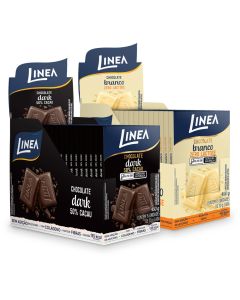 Kit 2 Displays de Chocolate Individual Linea Sabor Branco Zero Lactose e Dark - 15 unidades de 30g