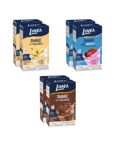 Kit 6 Shakes em pó Linea Sabor Baunilha, Iogurte Com Frutas Vermelhas de 330g e Chocolate de 210g