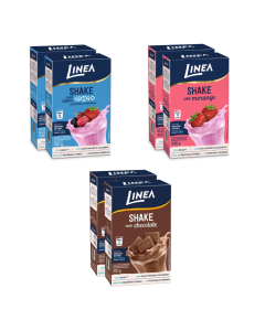 Kit 6 Shakes em pó Linea Sabor Iogurte Com Frutas Vermelhas, Morango de 330g e Chocolate de 210g 