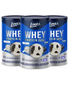 Kit 3 Wheys Protein Isolado e Hidrolisado Linea Sabor Cookies’n Cream Lata de 450g
