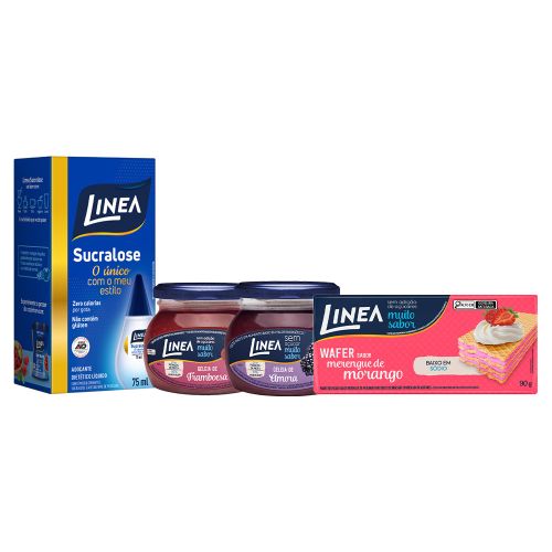 Kit Linha Linea: Adoçante Sucralose, Geleias e Biscoito Wafer