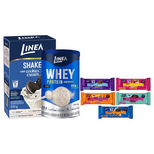 Kit Linha Linea: Whey Protein, Shake Cookies e Barras Hummm!