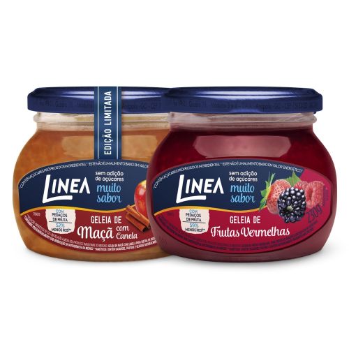 Kit 2 Geleias Linea Sabores Maçã com Canela e Frutas Vermelhas de 230g