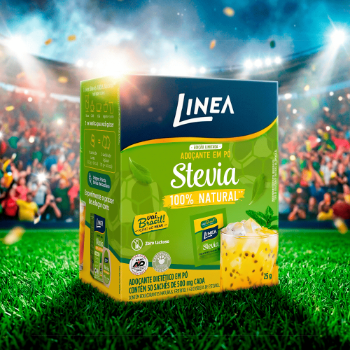 Adoçante em pó Stevia Linea 50 Sachês de 500mg Edição Especial Copa do Mundo 2026