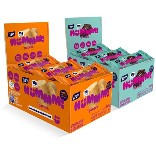 Kit 2 Displays Hummm! Snack Proteico Sabor Brownie e Paçoca - Caixa com 12 unidades