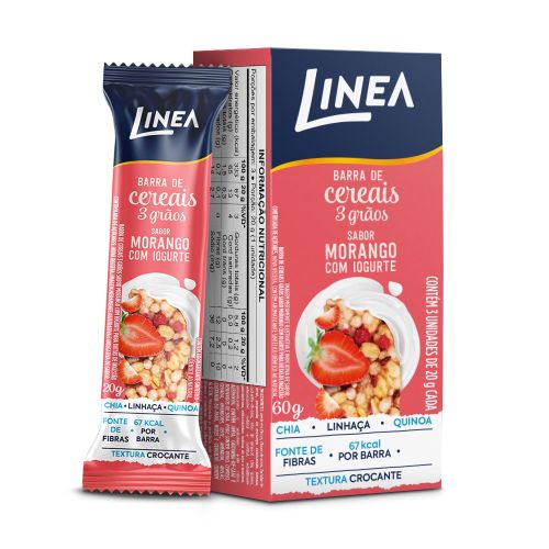 Kit 3 Cx de Barra de Cereal 3 Grãos Integrais Linea Sabor Morango com Iogurte, Trufa de Chocolate e Cookies’n Cream 3 un