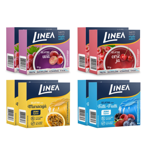 Kit 8 Gelatinas Linea Sabor Uva, Cereja, Maracujá e Tutti-Frutti 10g