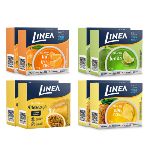 Kit 8 Gelatinas Linea Sabor Tangerina, Limão, Maracujá e Abacaxi 10g