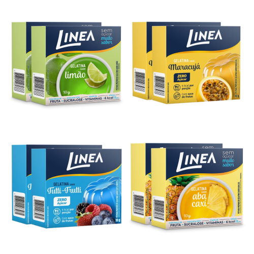 Kit 8 Gelatinas Linea Sabor Limão, Maracujá, Tutti-Frutti e Abacaxi 10g