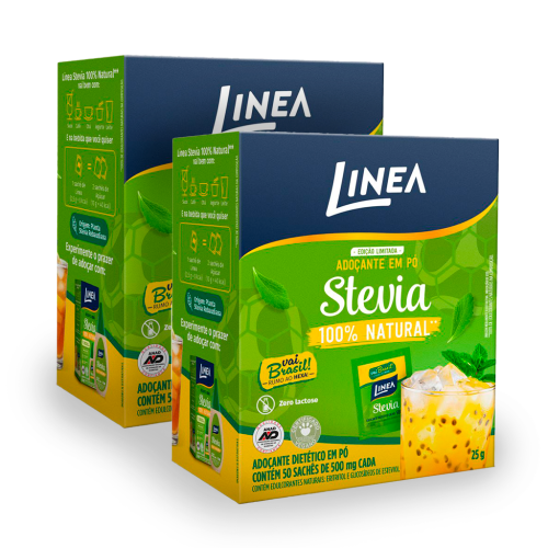 Kit 2 Adoçantes em pó Stevia Linea 50 Sachês de 500mg Edição Especial Copa do Mundo 2026
