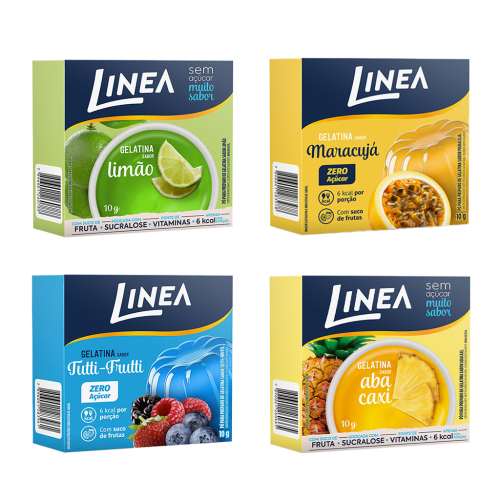 Kit 4 Gelatinas Linea Sabor Abacaxi, Limão, Maracujá e Tutti Frutti 10g