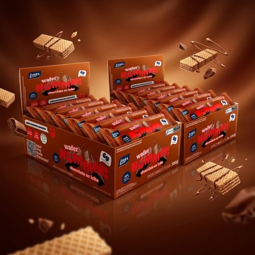 Kit 2 Displays Wafer Hummm! Sabor Chocolate - Caixa com 12 unidades de 25g