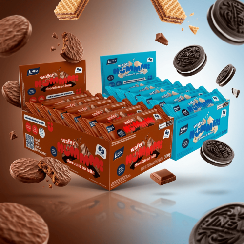 Kit 2 Displays Wafer Hummm! Sabor Chocolate e Cookies'n Cream - Caixa com 12 unidades de 25g
