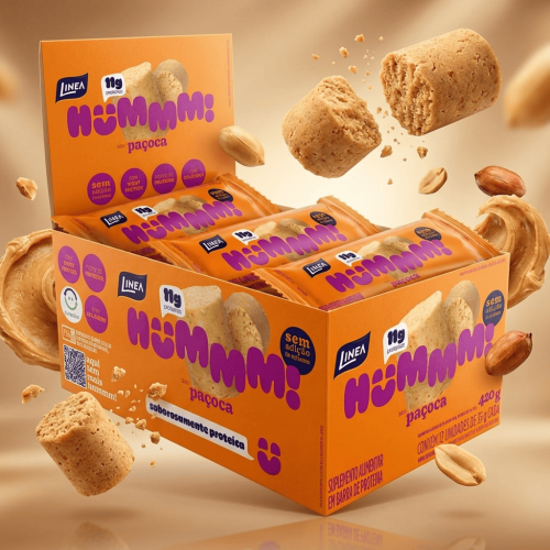 Hummm! Snack Proteico Sabor Paçoca Caixa com 12 unidades de 35g