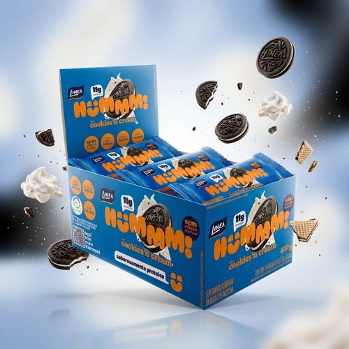 Hummm! Snack Proteico Sabor Cookies’n Cream - Caixa com 12 unidades de 35g
