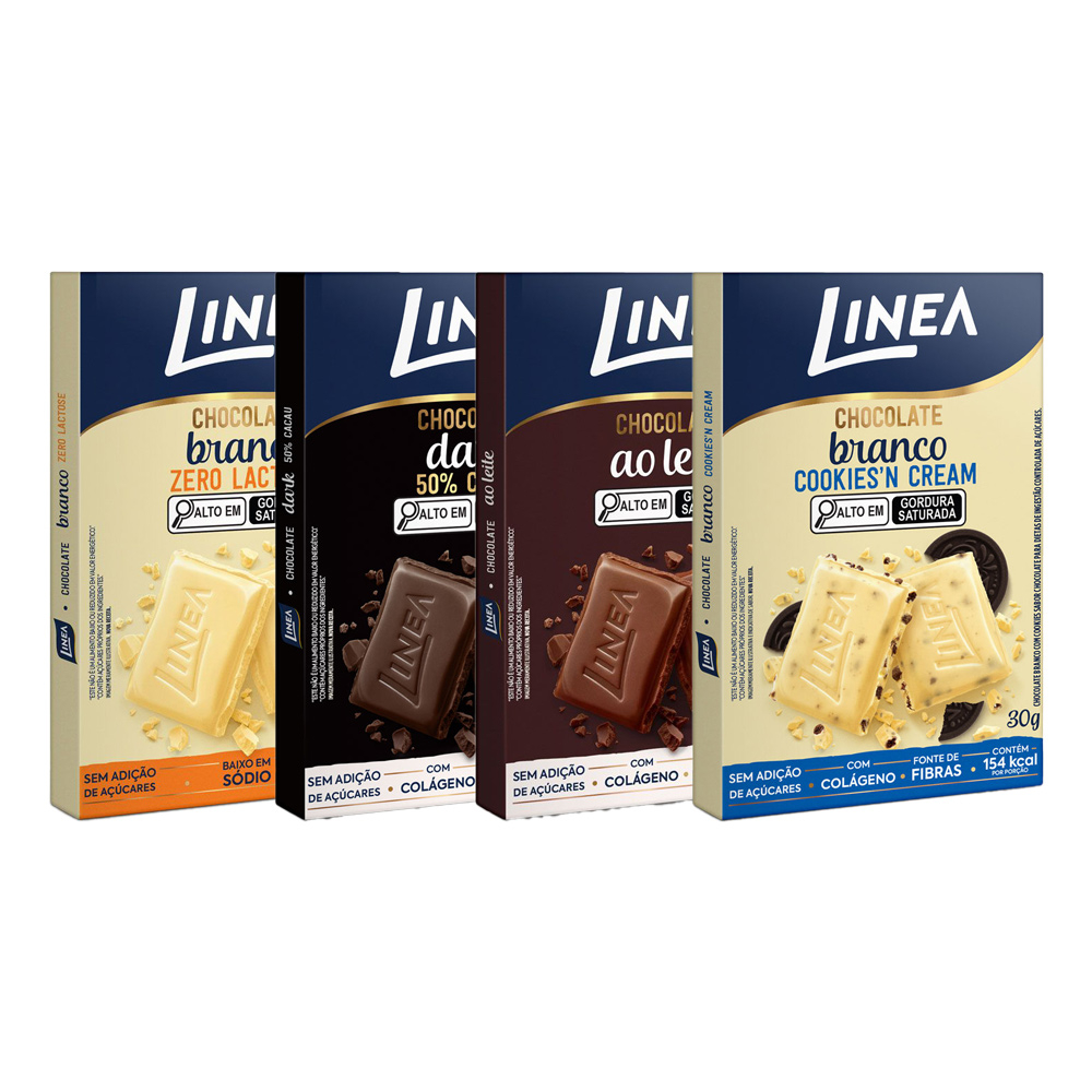 Kit 4 Chocolates Individuais Linea Sabor Ao Leite, Branco Zero