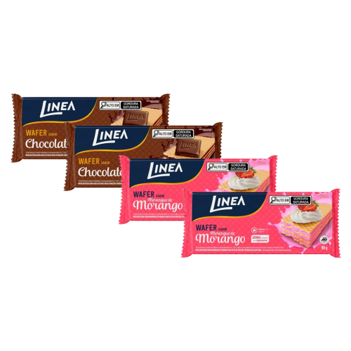 Kit 4 Wafers Linea Sabor Chocolate e Morango de 90g