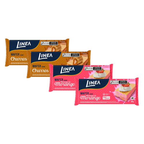 Kit 4 Wafers Linea Sabor Churros e Morango de 90g