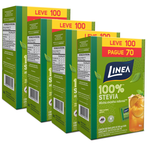 Kit 4 Adoçantes em pó Stevia Linea Leve 100 e Pague 70 Sachês de 500mg