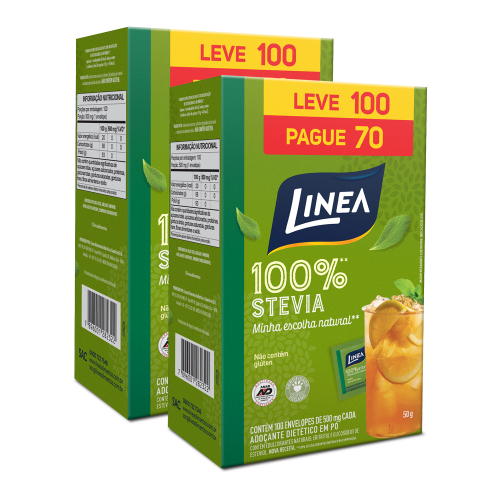 Kit 2 Adoçantes em pó Stevia Linea Leve 100 e Pague 70 Sachês de 500mg