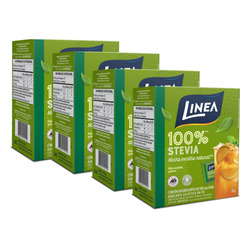 Kit 4 Adoçantes em pó Stevia Linea 50 Sachês de 500mg