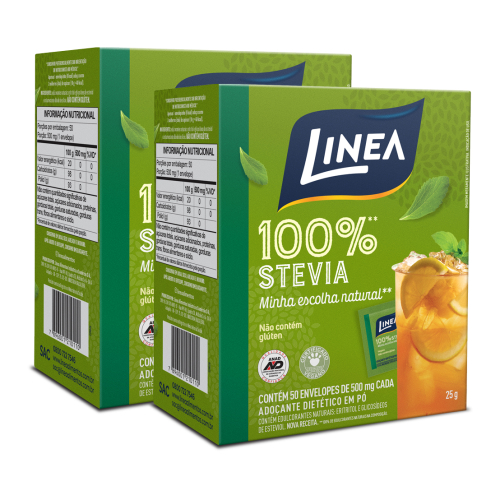 Kit 2 Adoçantes em pó Stevia Linea 50 Sachês de 500mg