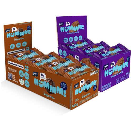 Kit 2 Displays Hummm! Snack Proteico Sabor Brigadeiro e Creme de Avelã - Caixa com 12 unidades