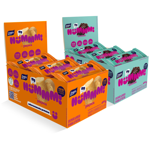 Kit 2 Displays Hummm! Snack Proteico Sabor Brownie e Paçoca - Caixa com 12 unidades