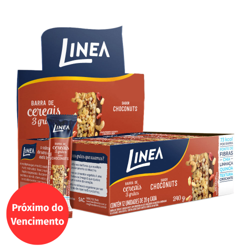 Validade 04/11/2026 - Barra De Cereal 3 Grãos Integrais Linea Sabor Choconuts - 12 unidades de 20g