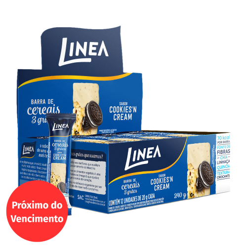 Validade 17/11/2026 - Barra De Cereal 3 Grãos Integrais Linea Sabor Cookies'n Cream - 12 unidades de 20g