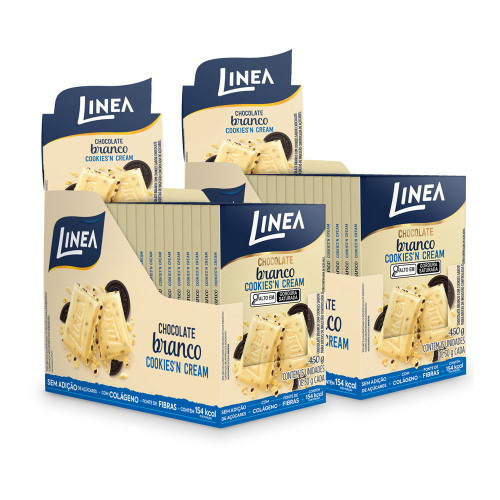 Kit 2 Displays de Chocolate Individual Linea Sabor Branco Cookies’n Cream 15 unidades de 30g