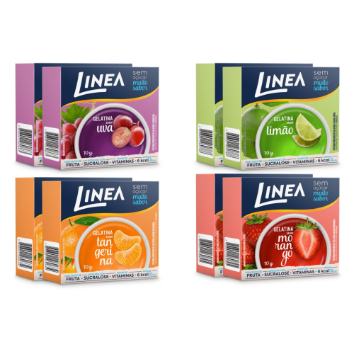 Kit 8 Gelatinas Linea Sabor Limão, Morango, Tangerina e Uva 10g