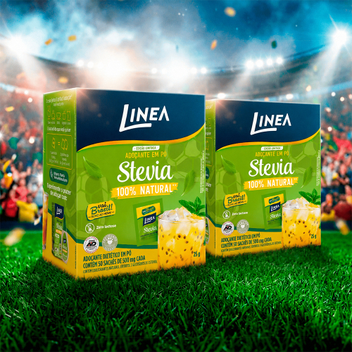 Kit 2 Adoçantes em pó Stevia Linea 50 Sachês de 500mg Edição Especial Copa do Mundo 2026