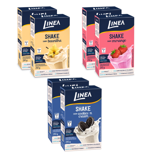 Kit 6 Shakes em pó Linea Sabor Baunilha, Morango e Cookies'n Cream 210g