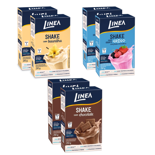Kit 6 Shakes em pó Linea Sabor Baunilha, Iogurte Com Frutas Vermelhas e Chocolate de 210g