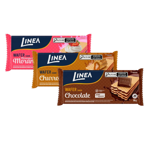 Kit 3 Wafers Linea Sabor Morango, Churros e Chocolate de 90g