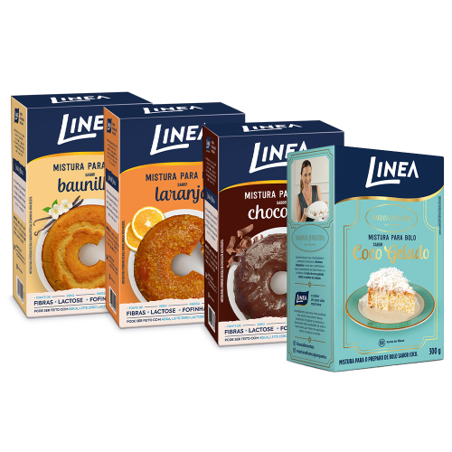 Kit 4 Misturas para Bolos Linea Sabor Baunilha, Chocolate, Coco Gelado e Laranja 300g
