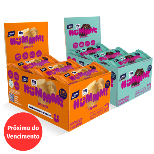 Validade 18/10/2026 - Kit 2 Displays Hummm! Snack Proteico Sabor Brownie e Paçoca - Caixa com 12 unidades