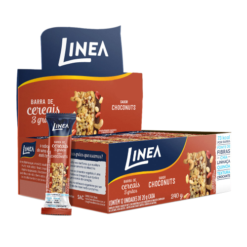 Barra De Cereal 3 Grãos Integrais Linea Sabor Choconuts - 12 unidades de 20g